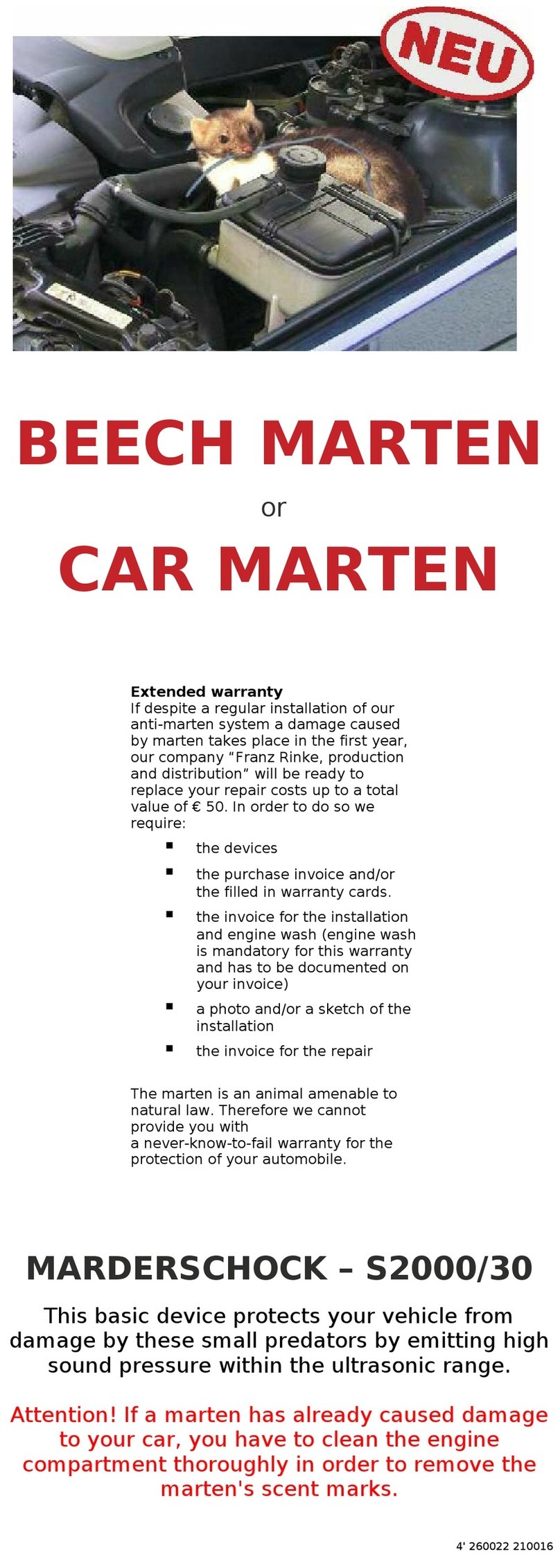 RINKE MARDERSCHOCK S2000/30 quick start guide