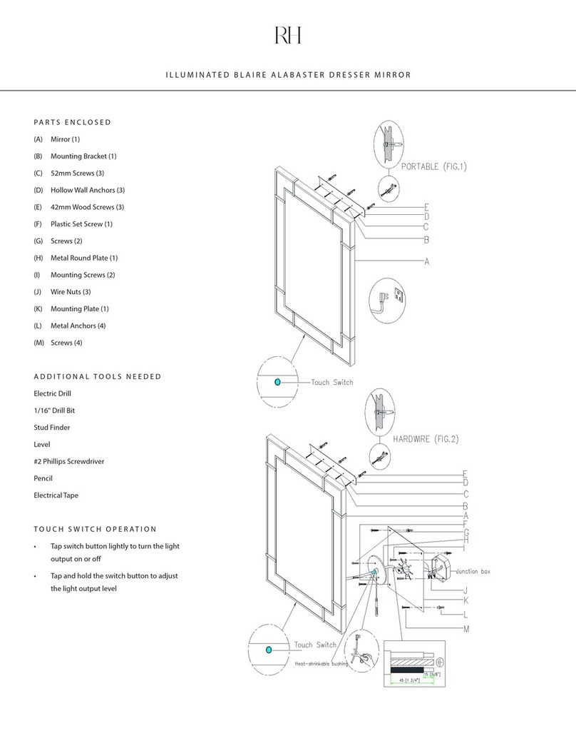 RH ILLUMINATED BLAIRE ALABASTER DRESSER MIRROR Quick installation guide RH ILLUMINATED BLAIRE ALABASTER DRESSER MIRROR Quick installation guide