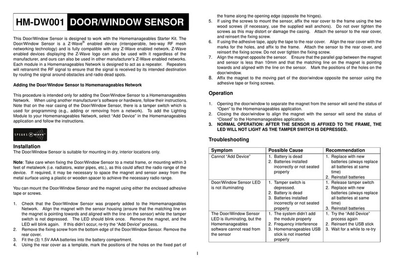 Homemanageables HM-DW001 quick start guide