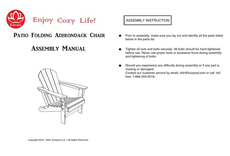 Kozyard Patio Folding Adirondack Chair Assembly manual