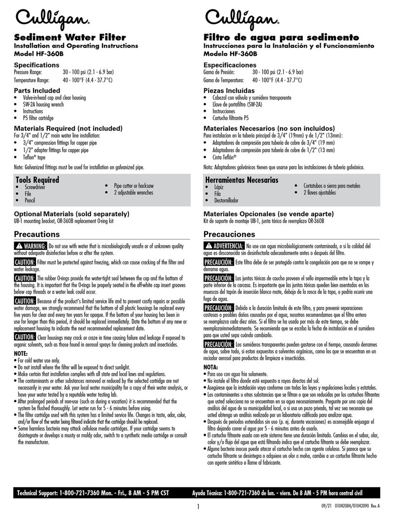 Culligan HF-360B Installation and operating instructions