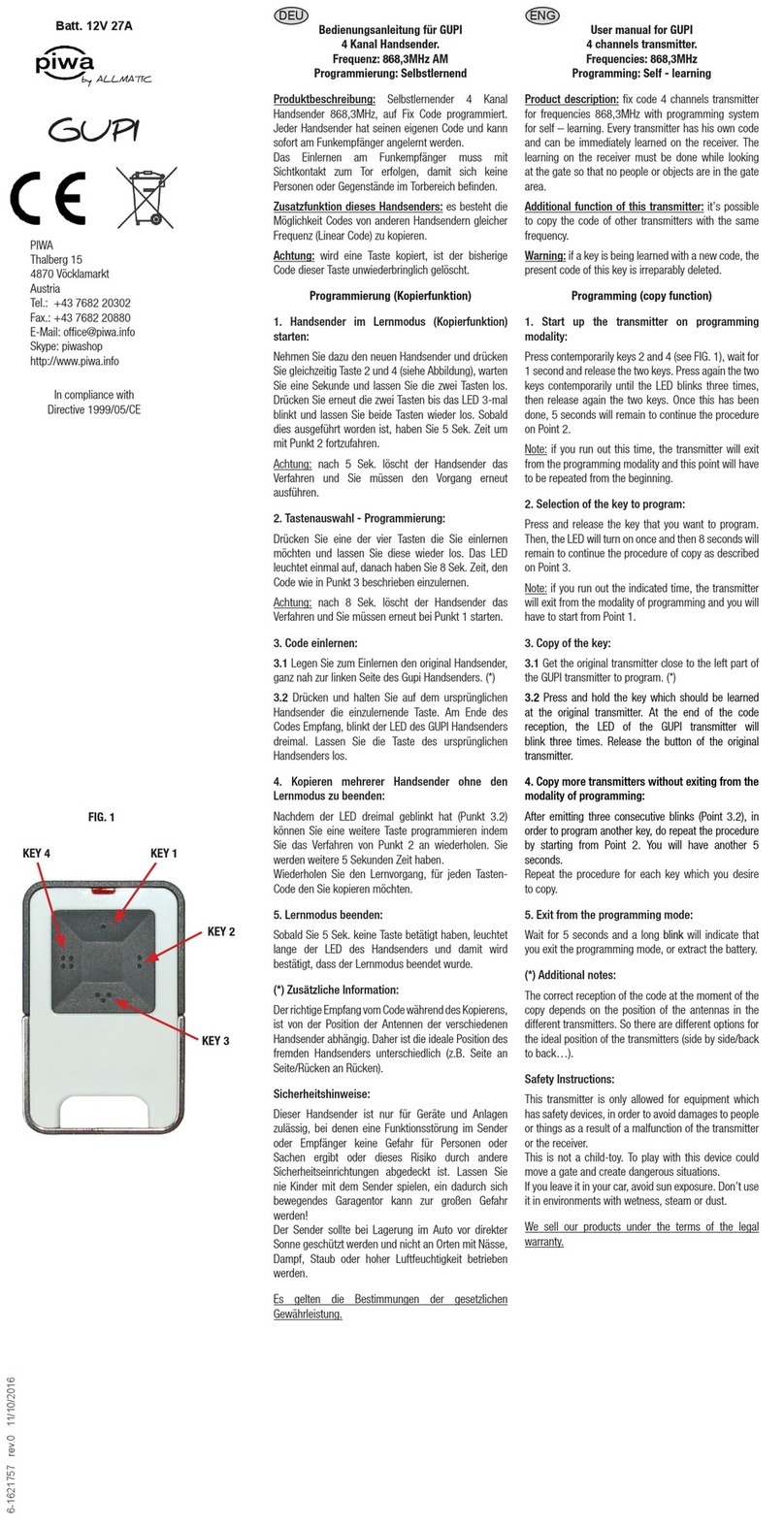 Allmatic piwa GUPI user manual
