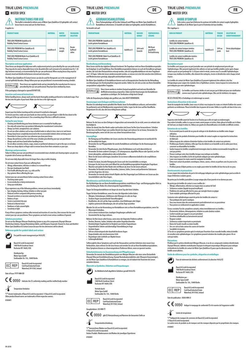 Bausch & Lomb MISTER SPEX TRUE LENS PREMIUM Instructions for use