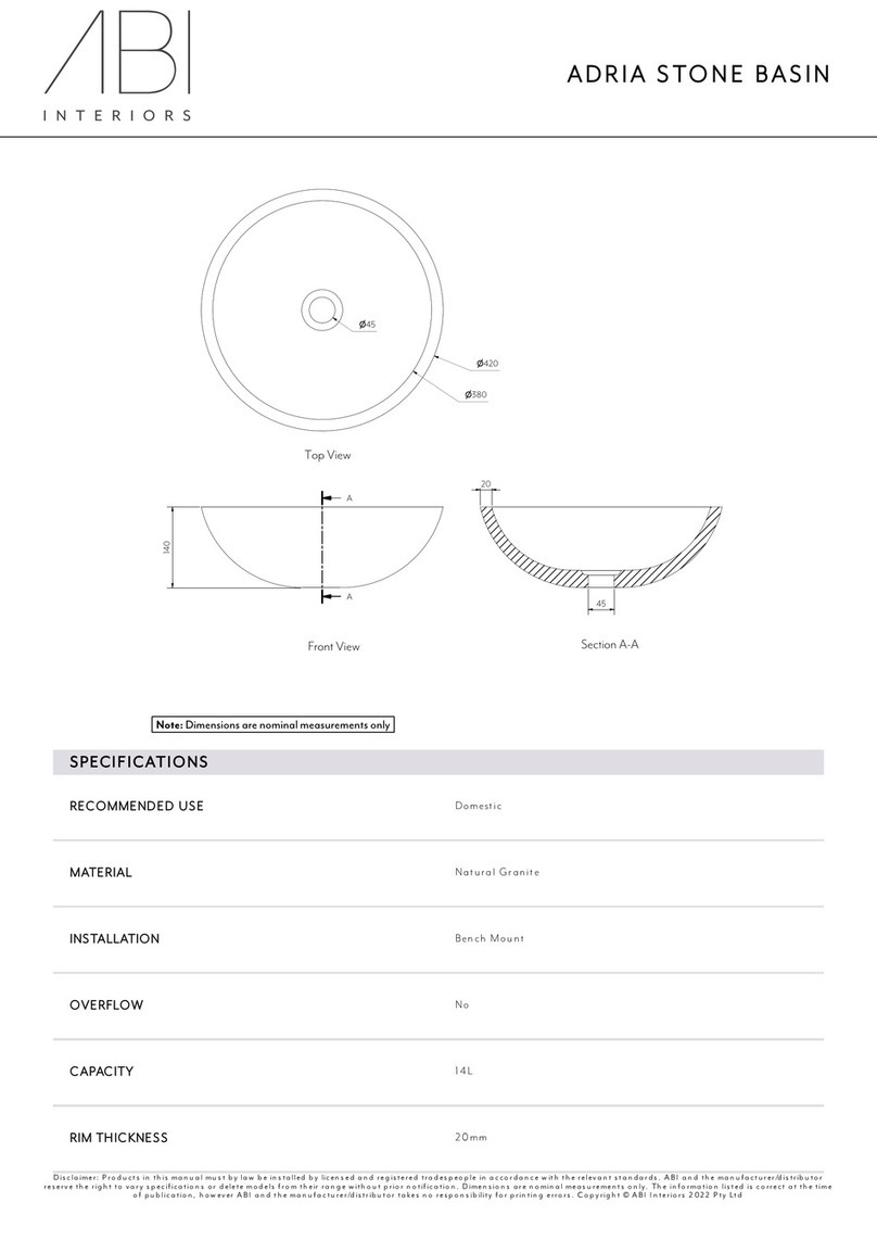 ABI INTERIORS ADRIA STONE BASIN 10392 User manual ABI INTERIORS ADRIA STONE BASIN 10392 User manual
