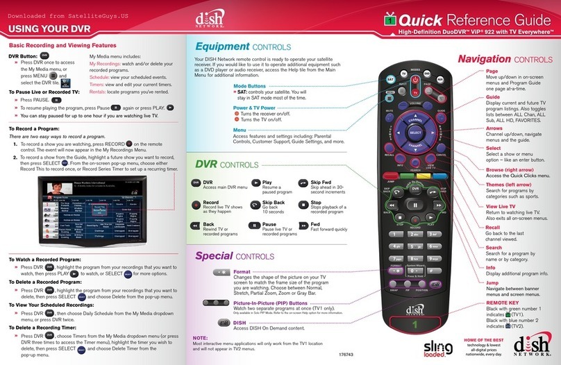 Dish Network DuoDVR ViP 922 Quick reference guide