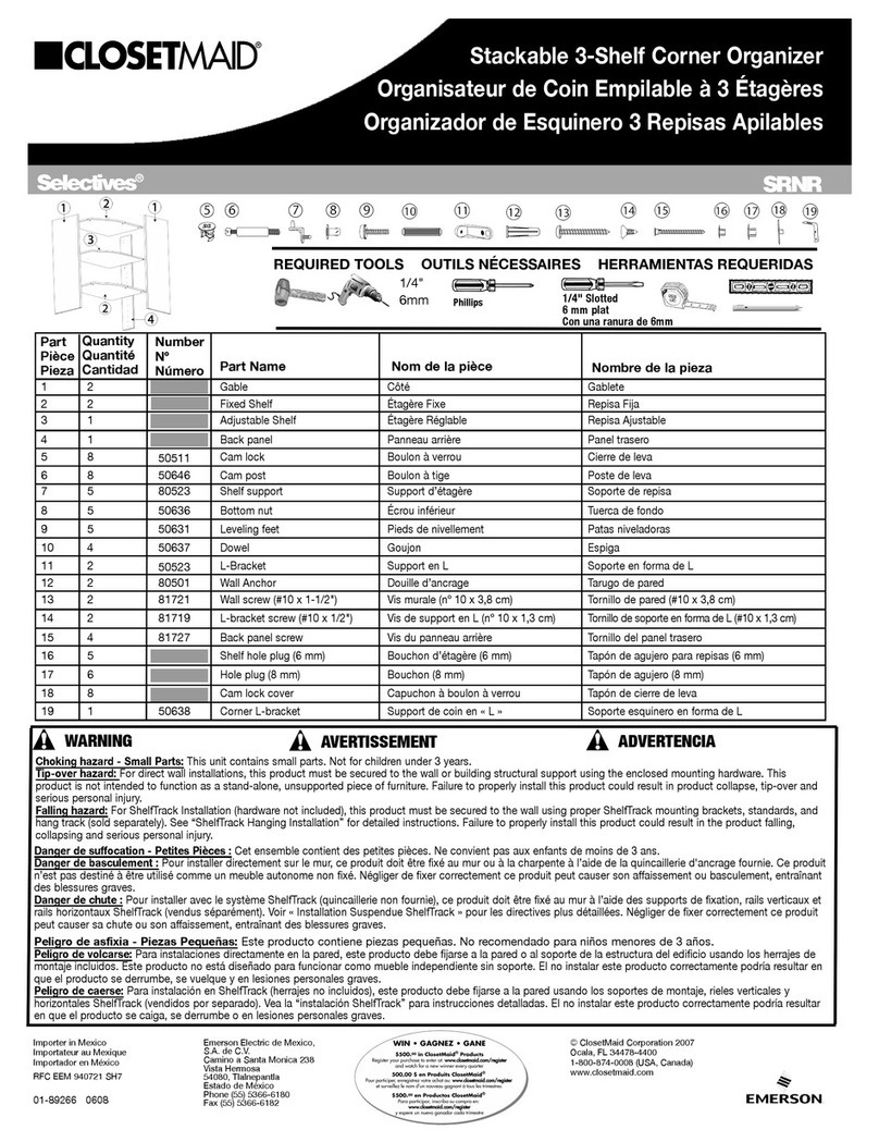 Emerson ClosetMaid Selectives SRNR manual Emerson ClosetMaid Selectives SRNR manual