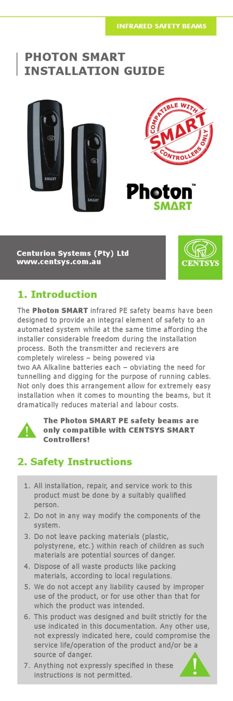 Centsys Photon SMART installation guide