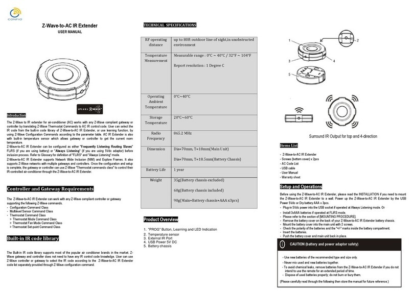 Confio Z-Wave-to-AC IR Extender User manual