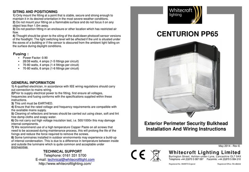 WHITECROFT LIGHTING CENTURION PP65 Installation and wiring instructions