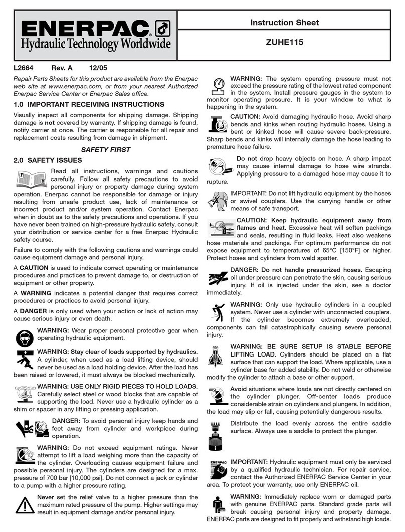 Enerpac ZUHE115 instruction sheet