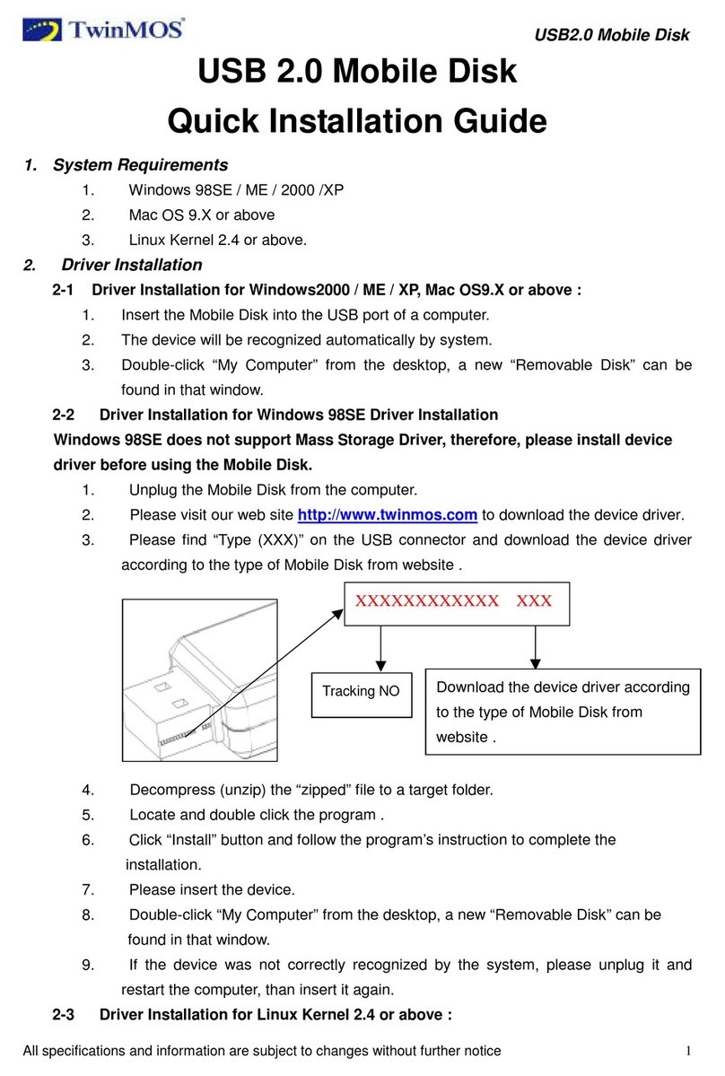 TwinMOS USB 2.0 Mobile Disk Quick installation guide