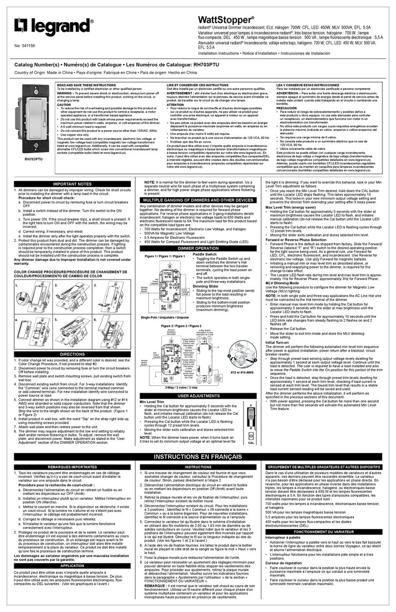 LEGRAND WattStopper RH703PTU installation instructions