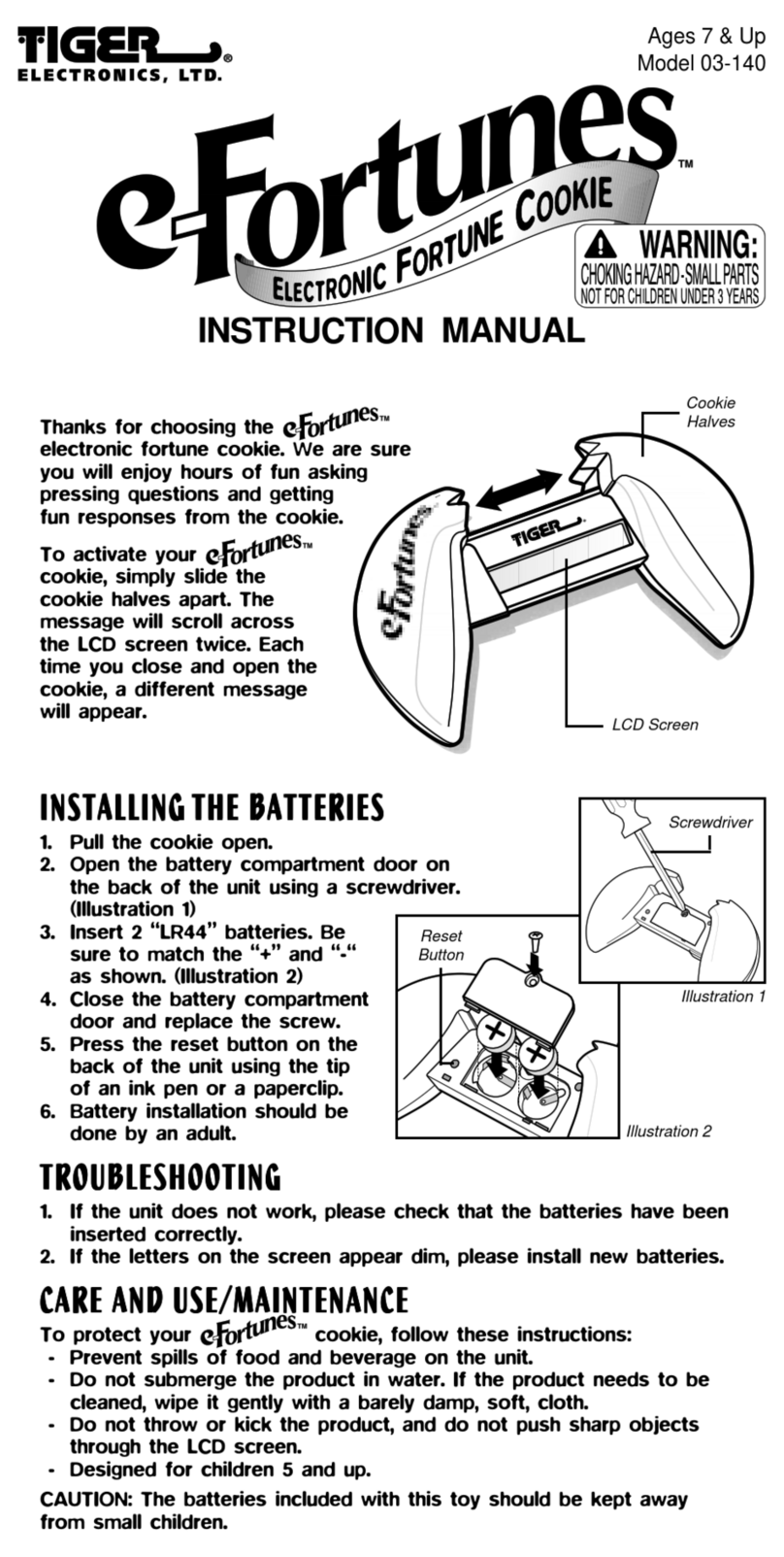 Tiger Electronics e-Fortunes 03-140 instruction manual Tiger Electronics e-Fortunes 03-140 instruction manual