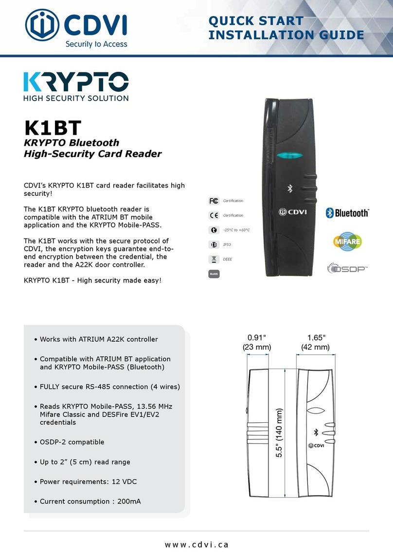 CDVI KRYPTO K1BT Quick start installation guide