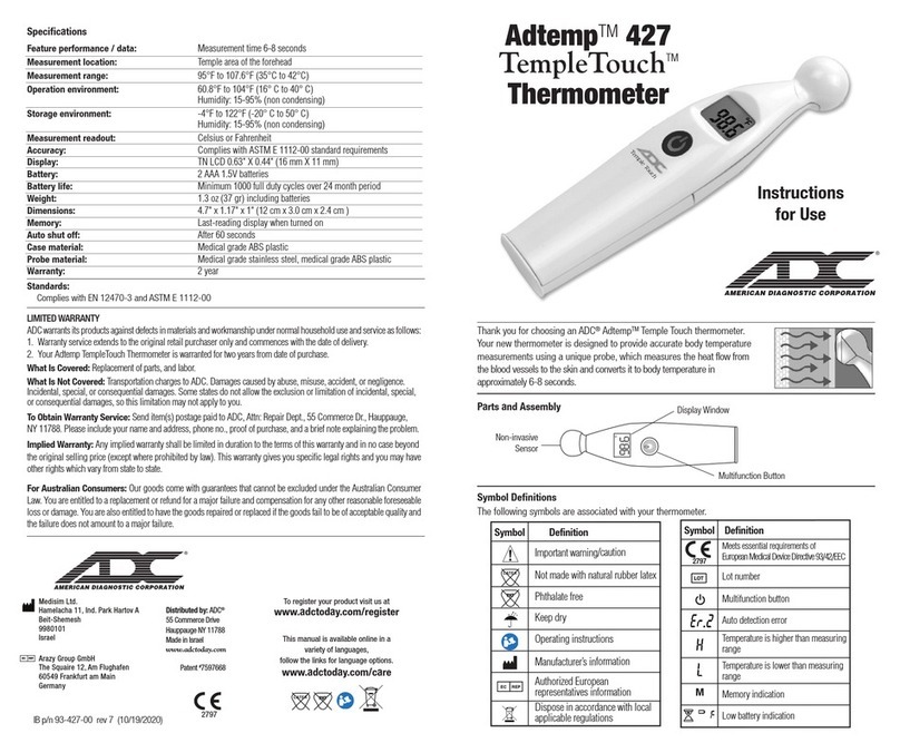ADC Adtemp TempleTouch 427 User manual