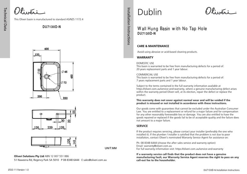 Oliveri Dublin DU7130D-N installation instructions