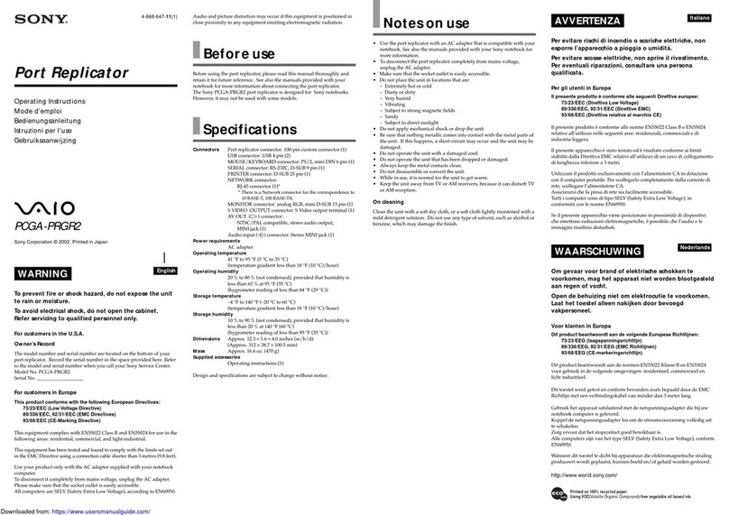 Sony VAIO PCGA-PRGR2 operating instructions