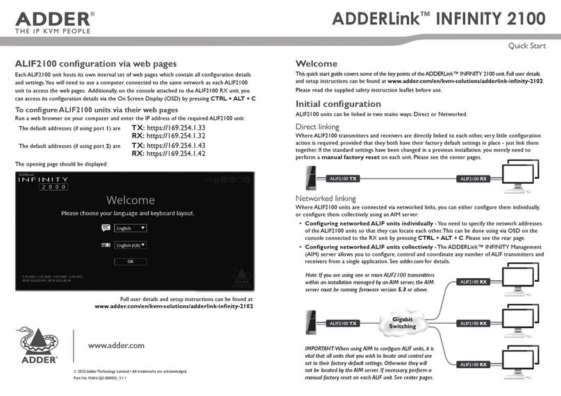 ADDER ADDERLink INFINITY 2100 User manual