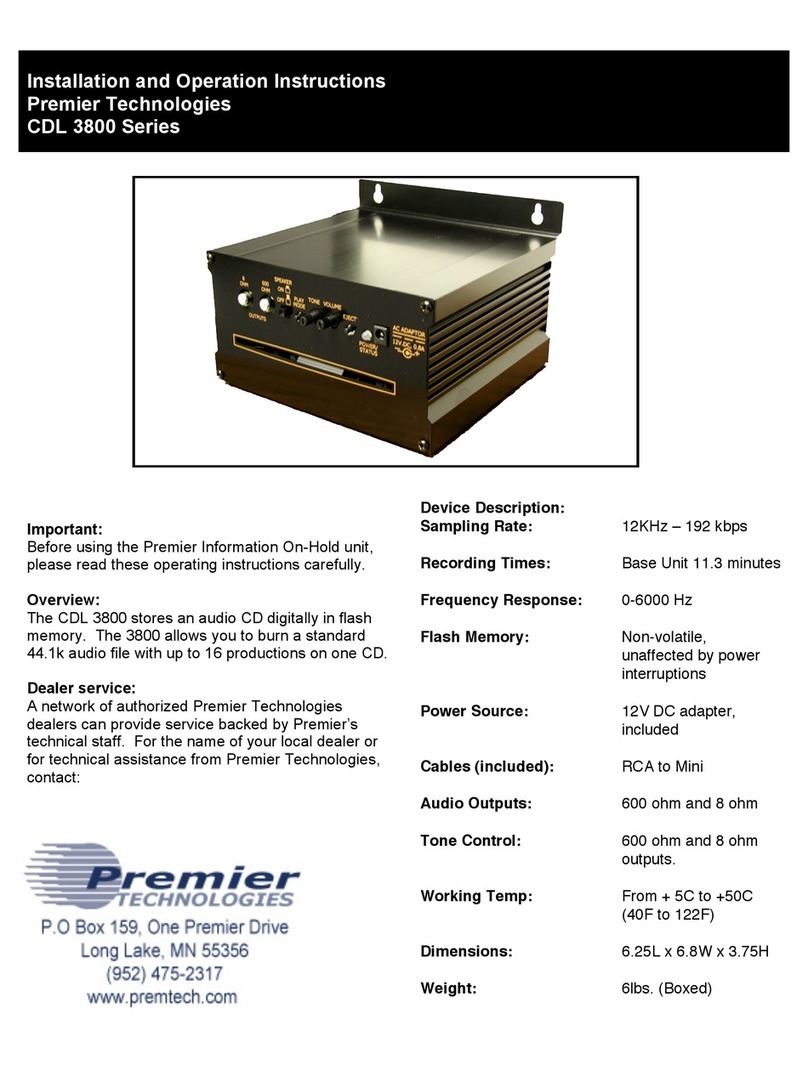 Premier Technology CDL 3800 Series Installation and operation instruction