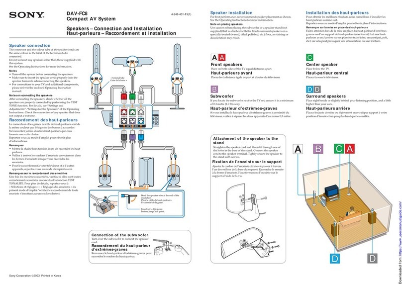 Sony DAV-FC8 - Dvd Dream System Connection and installation manual