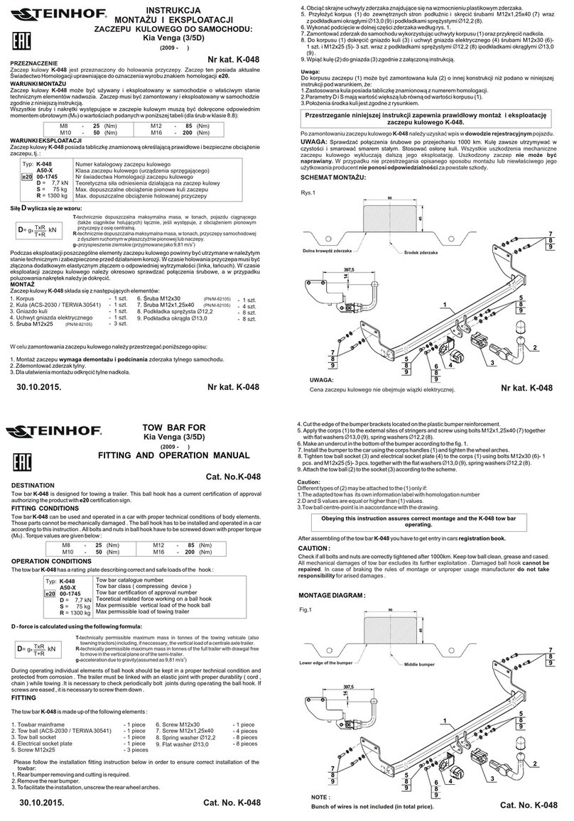 Steinhof K-048 FITTING AND OPERATION MANUAL