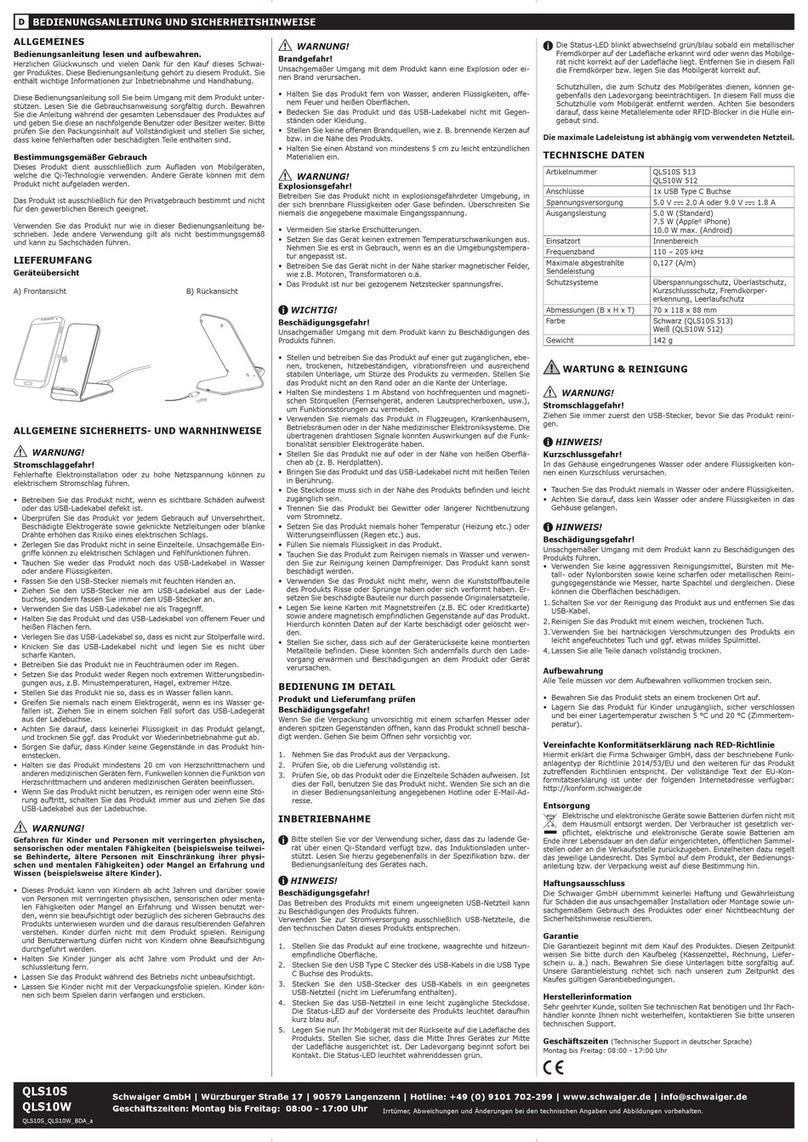 Schwaiger QLS10S Operating instructions and safety instructions