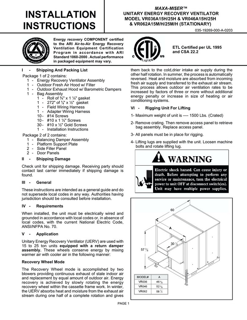 York MAXA-MISER VR036A15H User manual