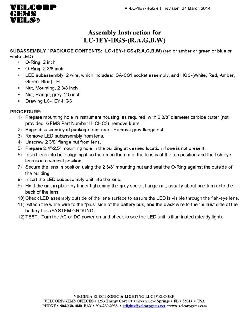 VELCORP GEMS VELS LC-1EY-HGS-R Assembly instruction VELCORP GEMS VELS LC-1EY-HGS-R Assembly instruction