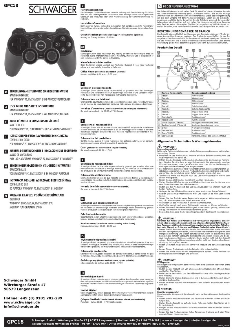 Schwaiger GPC18 USER GUIDE AND SAFETY INSTRUCTIONS Schwaiger GPC18 USER GUIDE AND SAFETY INSTRUCTIONS