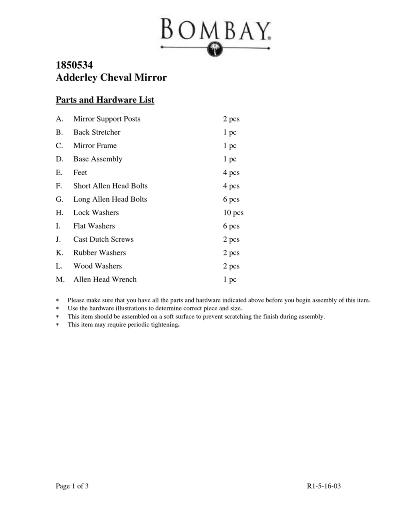 BOMBAY 1850534 User manual BOMBAY 1850534 User manual