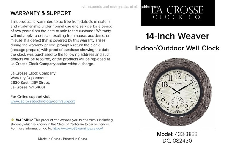 LA CROSSE CLOCK 433-3833 quick start guide
