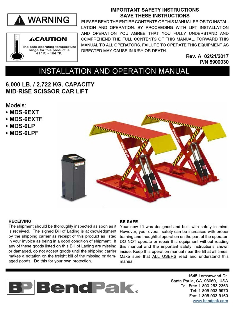 Bend-Pak MDS-6EXT Installation and operation manual