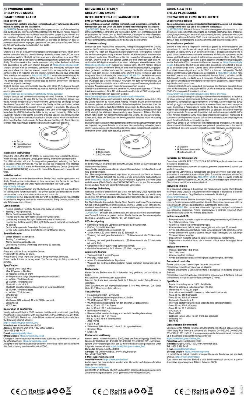 Allterco Robotics SHELLY PLUS SMOKE Networking guide
