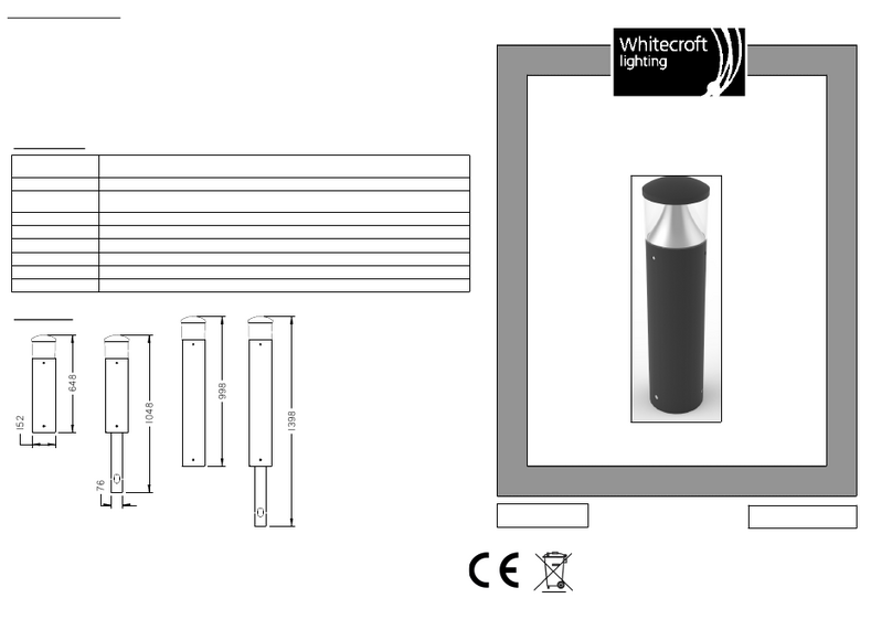 WHITECROFT LIGHTING KOLO BOLLARD Installation instruction
