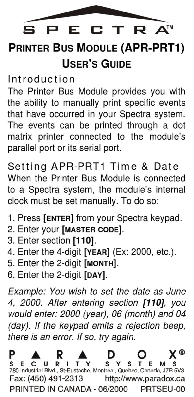 Spectra APR-PRT1 user guide