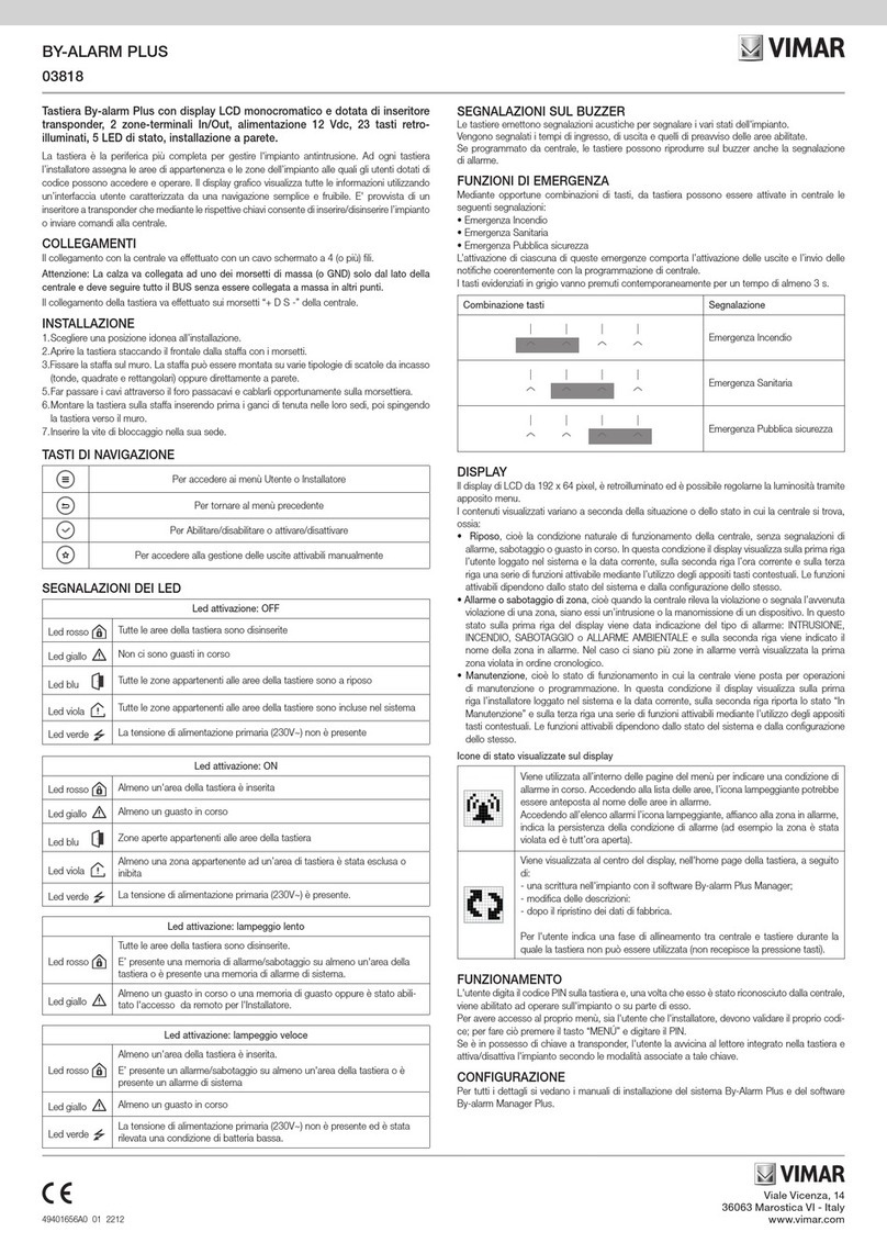 Vimar BY-ALARM PLUS 03818 quick start guide