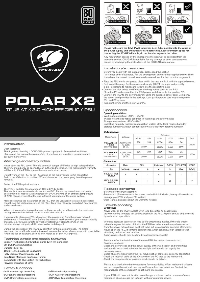 COUGAR POLAR X2 1050 quick start guide COUGAR POLAR X2 1050 quick start guide