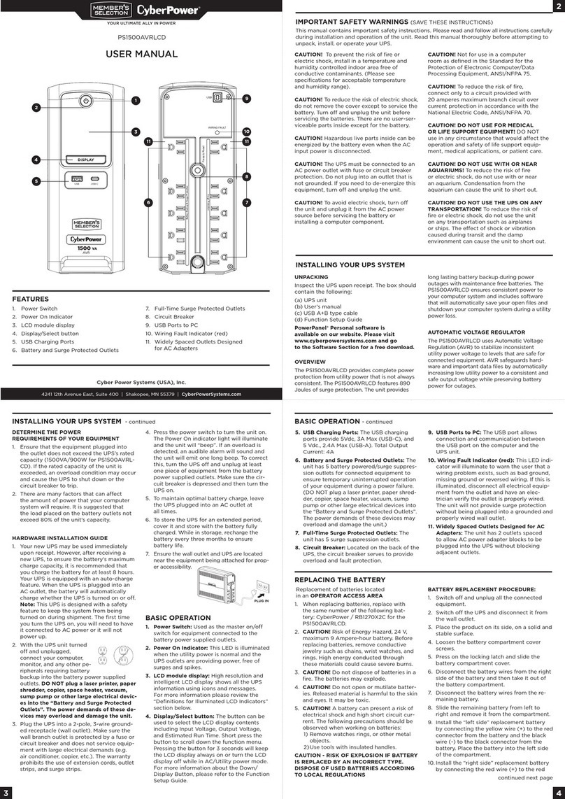 CyberPower MEMBER'S SELECTION PS1500AVRLCD User manual