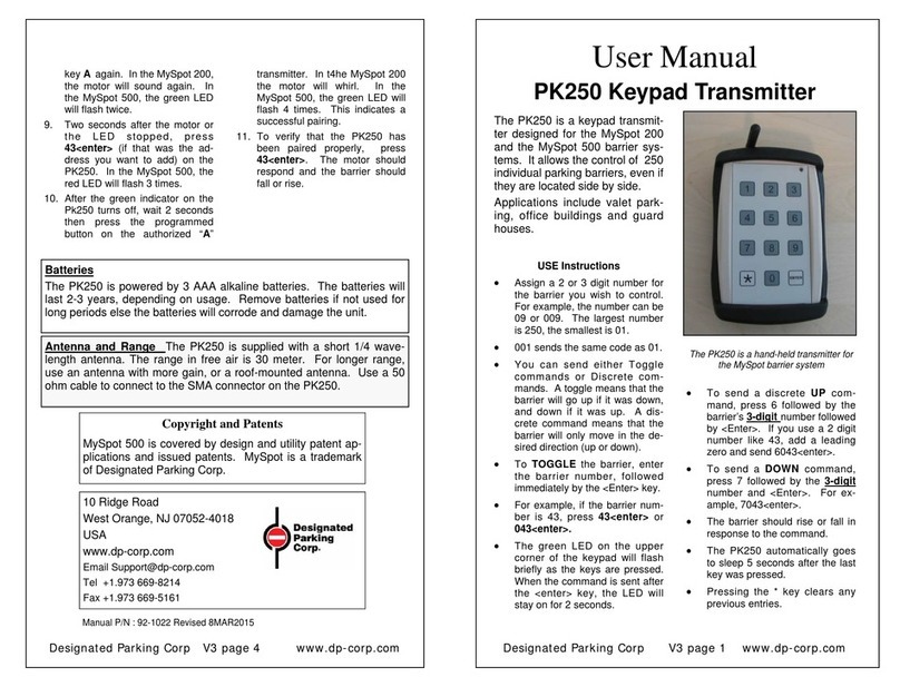 Designated Parking PK250 User manual