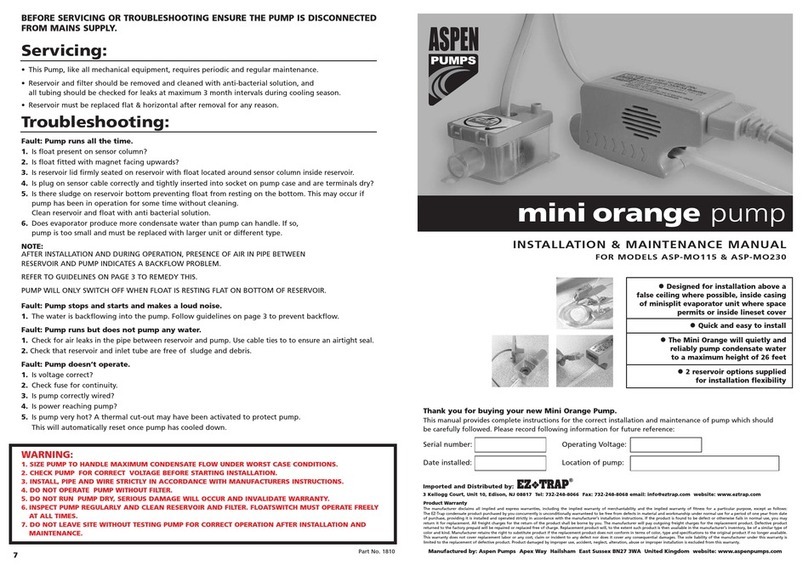 Aspen Pumps Mini orange Installation & maintenance manual