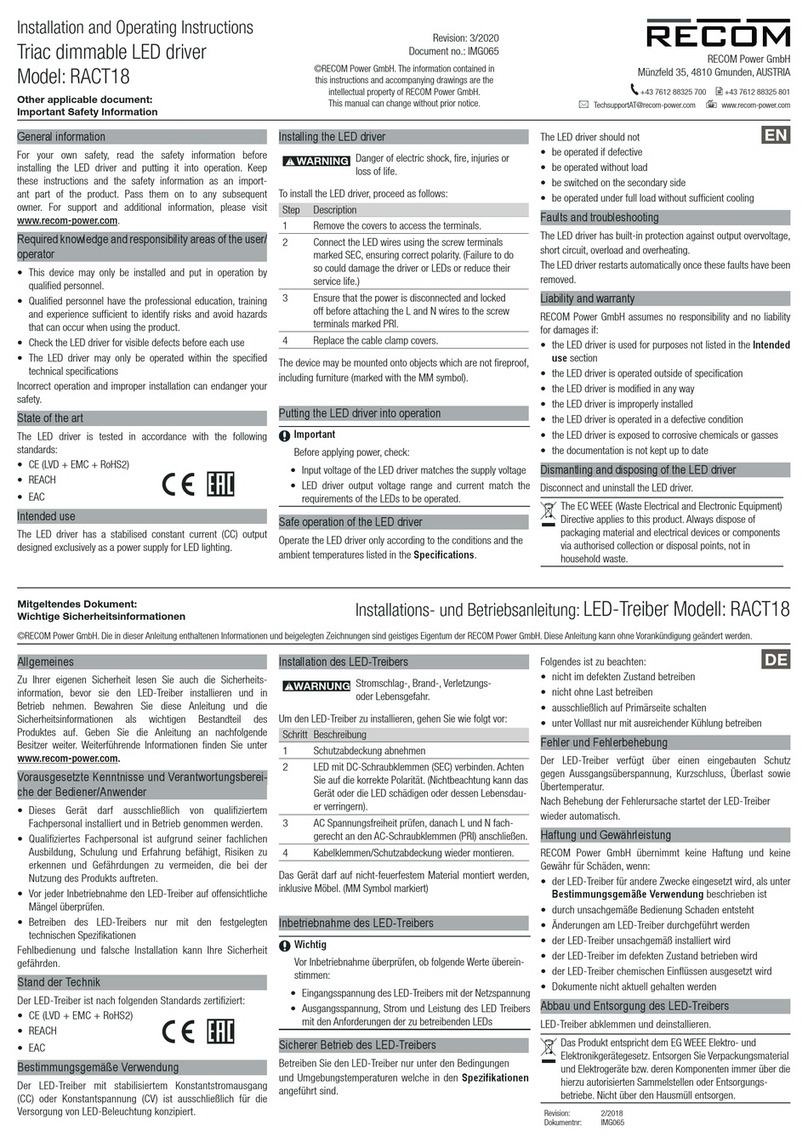 Recom RACT18 Installation and operating instructions