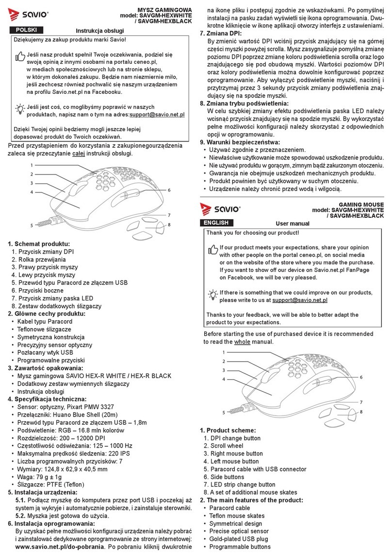 Savio SAVGM-HEXWHITE user manual