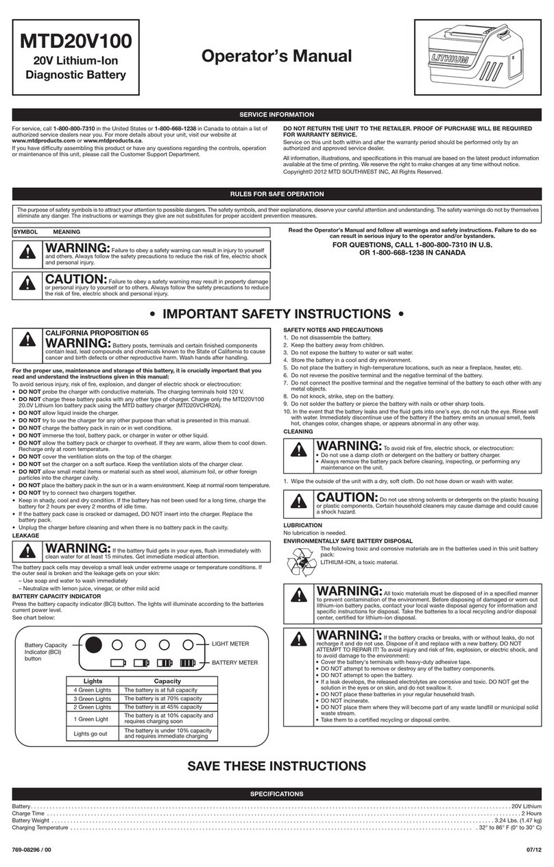 MTD MTD20V100 Operator's manual