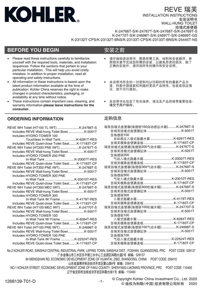 Kohler REVE K-24766T-S installation instructions Kohler REVE K-24766T-S installation instructions