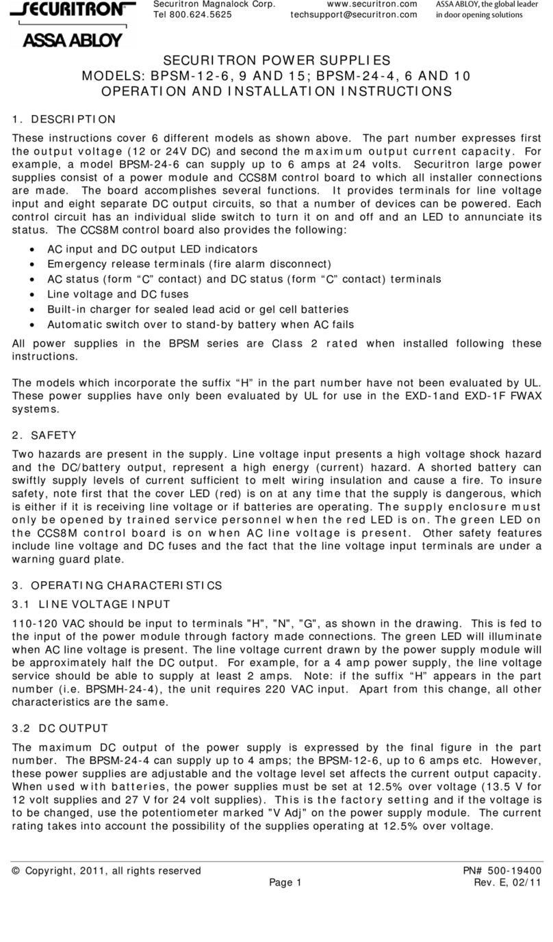 Assa Abloy SECURITRON BPSM-12-6 Operation and installation instructions Assa Abloy SECURITRON BPSM-12-6 Operation and installation instructions