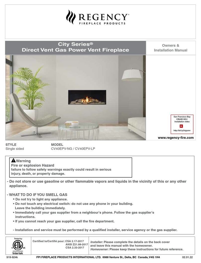 Regency Fireplace Products City Series Quick start guide