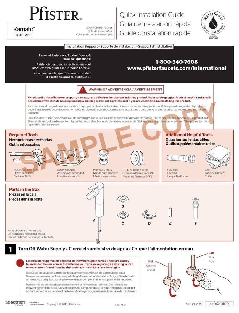 Spectrum Brands Pfister Kamato F040-MD0 Quick installation guide