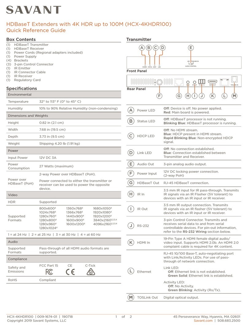 Savant HCX-4KHDR100 User manual