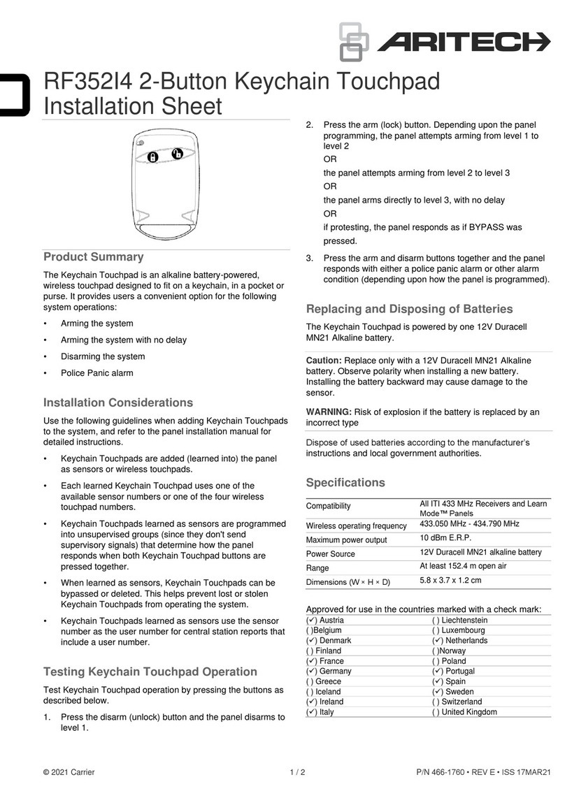 Aritech RF352I4 Installation sheet