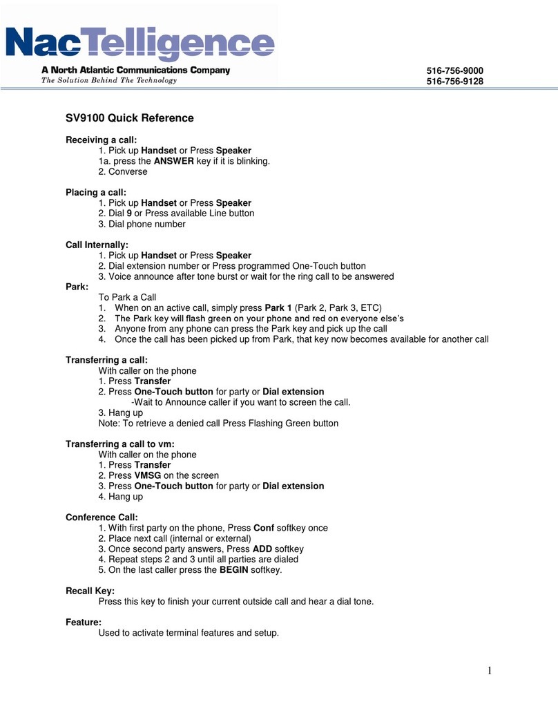 North Atlantic NacTelligence SV9100 quick reference